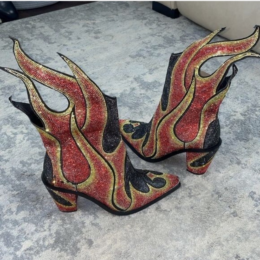 Club Exx Dolls Kill Rhinestone Fire ‘SHERIFF SHINE’ Cowboy Boots NEW 10/9 - Picture 2 of 9